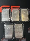 (5) Bar Lot Vintage 1 Troy Oz .999 Fine Silver National Refiners Sealed 5oz