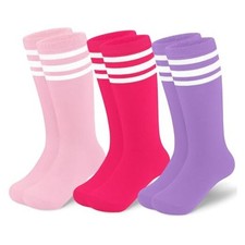 Toddler Soccer Socks 6-9 Years 3 Pack Pink/White, Hot Pink/White, Purple/White