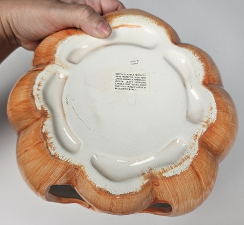 Pumpkin Jack O Lantern Ceramic Candle Holder Buck Tooth Halloween Decoration - Picture 6 of 6