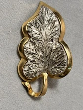 LEDO Gold and Silver Tone Textured Shiny Leaf Brooch Vintage Nature
