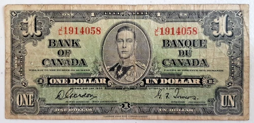 Canada 1937 $1 dollar banknote circulated condition