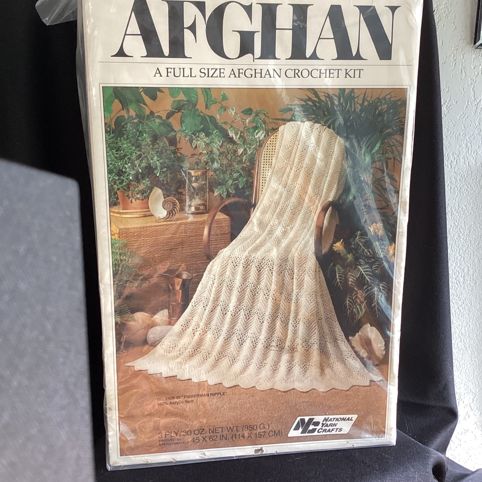 National Yarn Crafts Full Size Afghan Kit - Acrylic “Fisherman  Ripple”