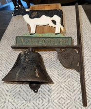 Vintage Rusric Yankee Forge Cast Iron Dinner Bell Welcome Cow Farm
