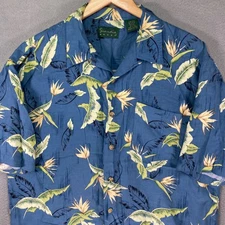 Scandia Woods Mens Blue Tropical Hawaiian Shirt Large Bird of Paradise Button Up
