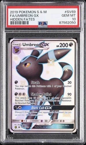 2019 POKEMON SUN & MOON HIDDEN FATES #SV69 FULL ART/UMBREON GX PSA 10