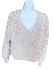 American Eagle Womens Cream Chunky Knit V-Neck Sweater M