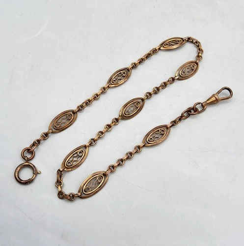 19th Century Gold Plated Filigree Gold Metal Fob Watch Chain