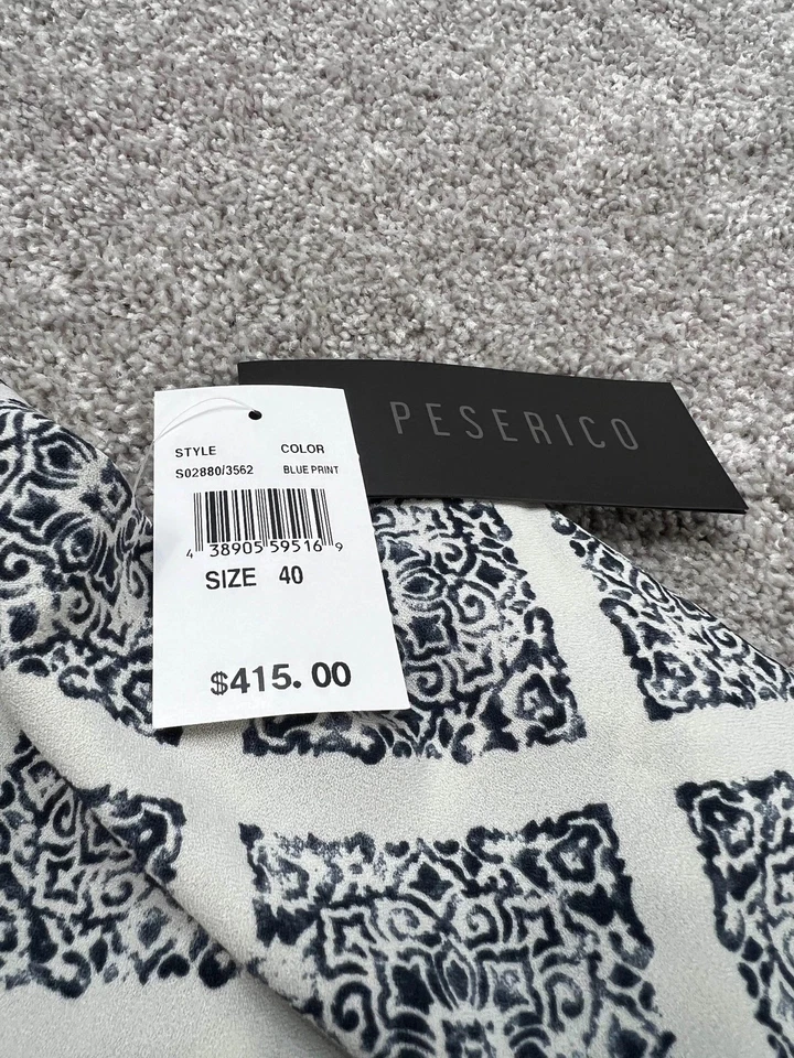 Falda Peserico Mujer Talla 40 Estampado Azul Blanco Patrón Midi Lápiz Nueva Etiqueta Italia Foto 4 de 4