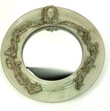 Malahide Pottery Ireland Vintage Ceramic Mirror Art Deco Lady  Long Hair Round