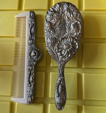 Vintage silver-plated vanity hair Brush and Comb Set