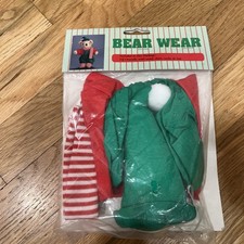 Bear Wear ELF OUTFIT New Overalls Scarf Shirt Socks Hat CLOTHES Christmas 12"