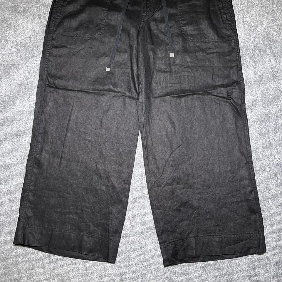 Lauren Ralph Lauren Black Label Pants Womens 16 Black Linen Wide Leg Drawstring - Image 3 of 4
