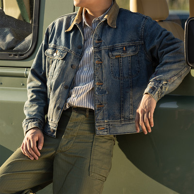 Red Tornado Retro Herren Washed Denim Jacke Distressed Rider Freizeit Outerwear