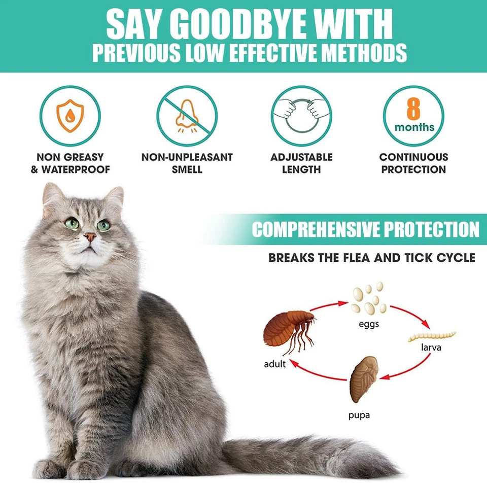 3PCS Flea Collars Tick Treatment Adjustable 8 Month Protection For Cats Kittens - image 3 of 4