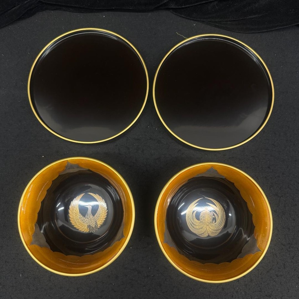 Jubako Bento Box Japanese Wajima lacquer Tsurukame Makie pair of highquality box