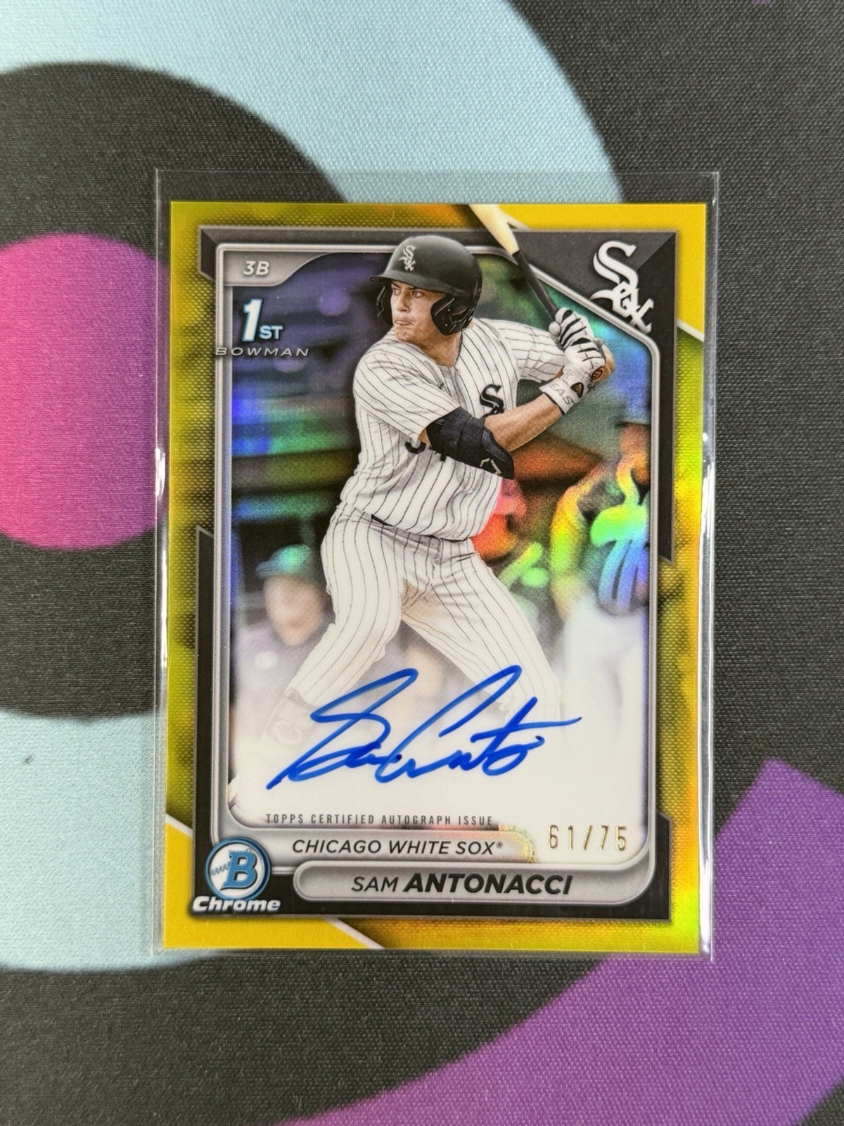Sam Antonacci 2024 Bowman Draft Chrome 1st Yellow Auto /75 White Sox Rookie