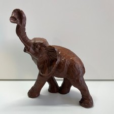 Vintage Red Mill Elephant Statue Figurine Hand Carved Pecan Wood Made in USA