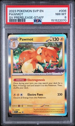 Pokemon Scarlet & Violet Prerelease Staff SVP 006 Pawmot PSA 8