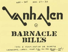Van Halen Concert Flyer 1974 Barnacle Bill's