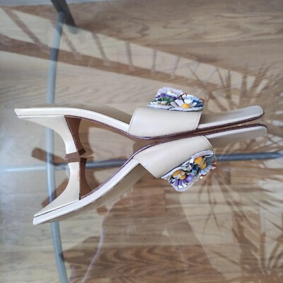 Fendi Square Toe Colorful Flower Heeled Slide Sandals