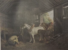 THE INSIDE OF A STABLE Horses Barn by George Morland Print Color Print