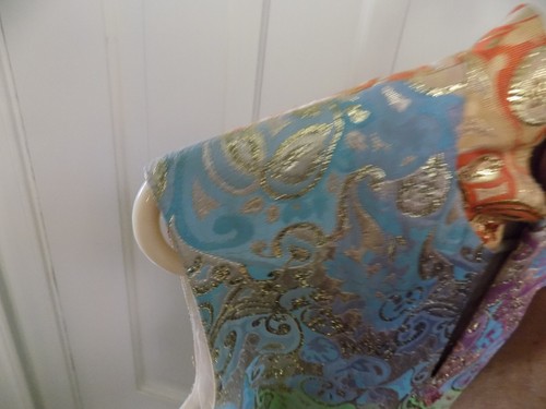 Vtg FAB 60s Joseph Magnin Metallic Tapestry Gold Pink Green Disco Maxi Jumpsuit - Picture 24 of 24