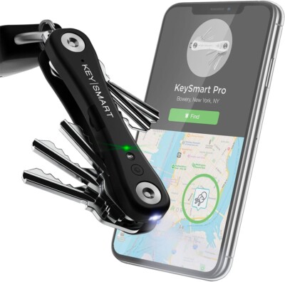 KeySmart Pro - Key Holder w LED Light & Tile Smart Technology, Black