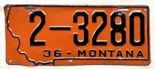 1936 Montana License Plate -  Nice Original Paint