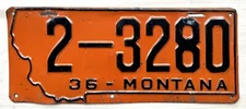 1936 Montana License Plate -  Nice Original Paint
