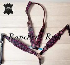 Western Horse Leather Tack Pink On Black Tack set | Horse Tack Set