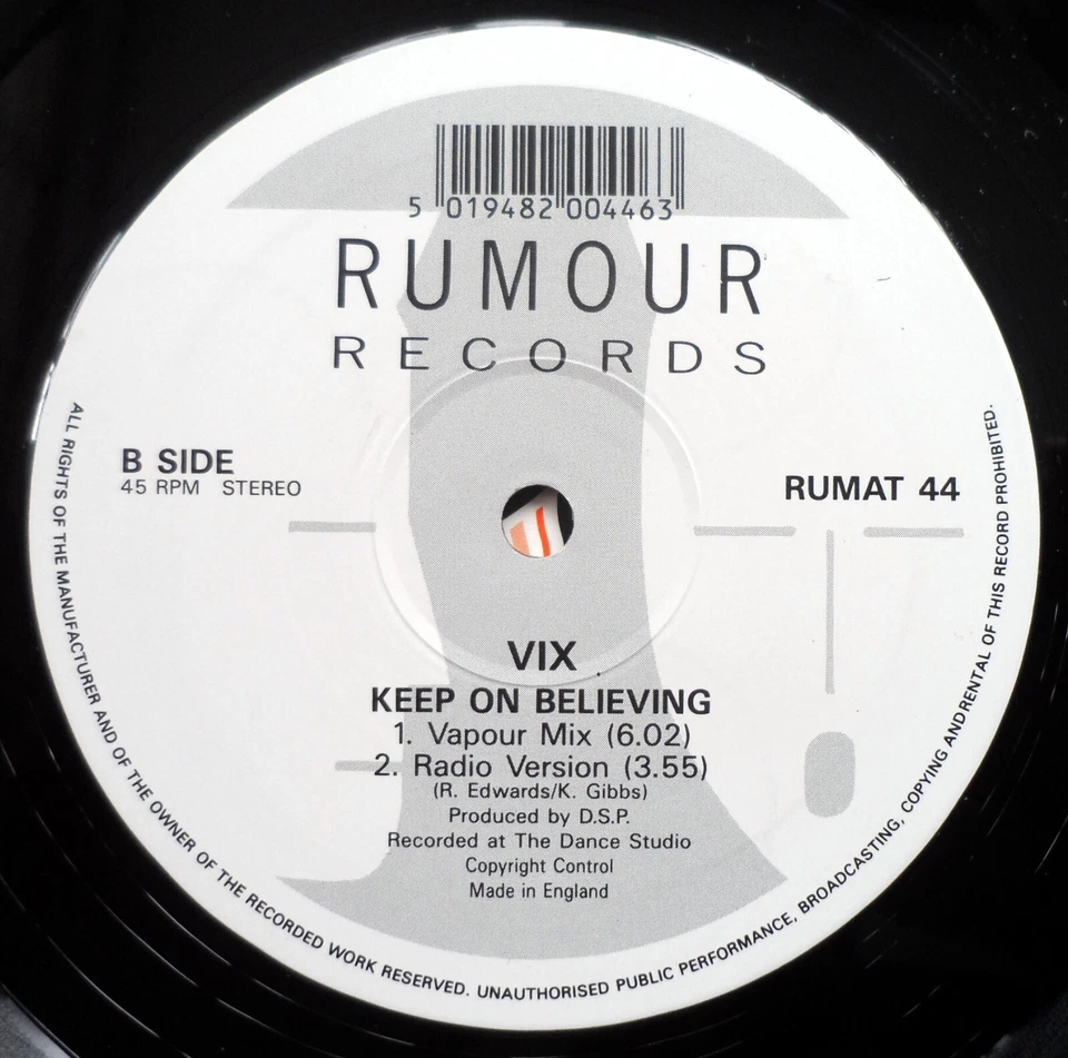VIX - KEEP ON BELIEVING 12" VINYL 1992 RUMOUR RUMAT44 *VG+/VG*, photo 4 of 4
