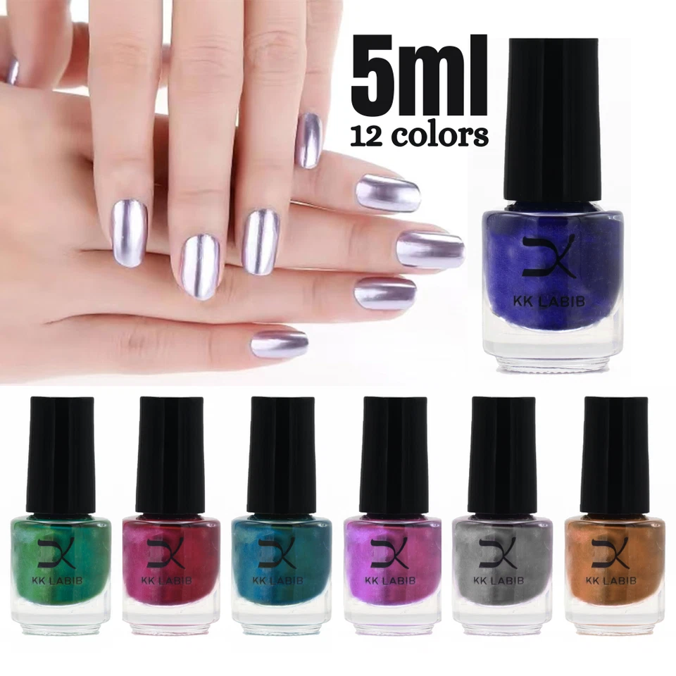 KK LABIB Mirror Effect Chrome Nails Polish Magic Metallic Art Varnish 5ml Super Shine UK