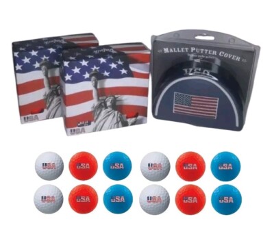 New 2 Pak of 2020 Volvik USA Pack Golf Balls 6 Balls Rainbow + Putter Cover 