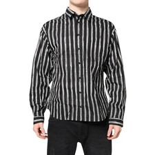 DOLCE & GABBANA Shirt Black White Striped Cotton Formal Dress 41/US16/L 530usd