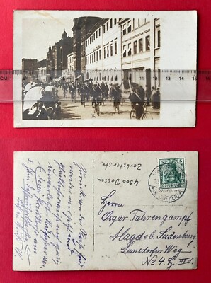 Photo postcard Dessaiu 1910 view in the Zerbster Straße with cyclist festival (134126