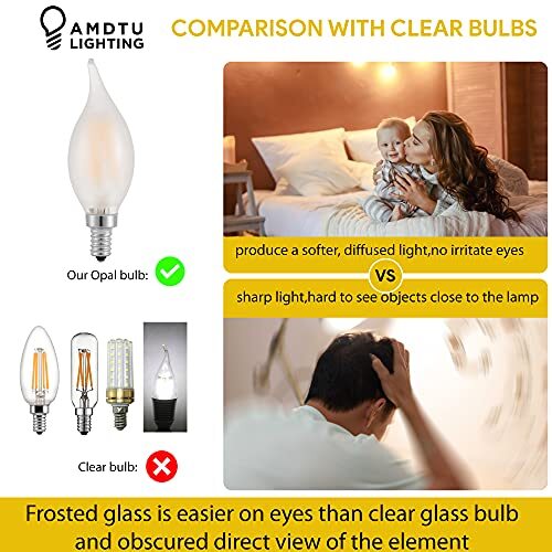 E12 Candelabra Bulb 60watt, Frosted LED Chandelier Frosted Glass 2700K 6w 6pack - Picture 3 of 8