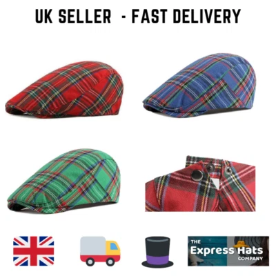 Fidra Adult/boys/girls Scottish Tartan Flat Caps, 4 colours Free fast post 🚚💨