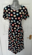 Kaleidoscope Size 10 Navy Blue Rust Brown Circles Soft Stretchy Dress Pockets