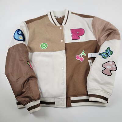 PacSun Brown Patchwork Letterman Varsity Bomber Jacket Oversized M/L Unisex NWT
