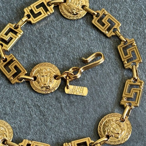 GIANNI VERSACE gold tone chain belt Greek key & Medusa from 1992/93 size XXL - Picture 4 of 14