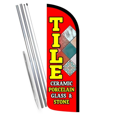 Floor Tile - Flooring Premium Windless Feather Flag Bundle (Complete Kit) OR Opt