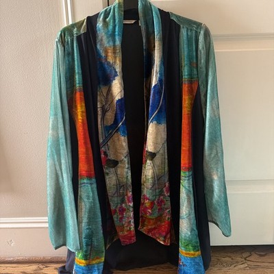 Soft Surroundings Kalina Velvet Cardigan Womens PS Green Multicolor Open Kimono