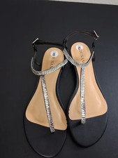Black T-Strap Sandals with Silver Accents