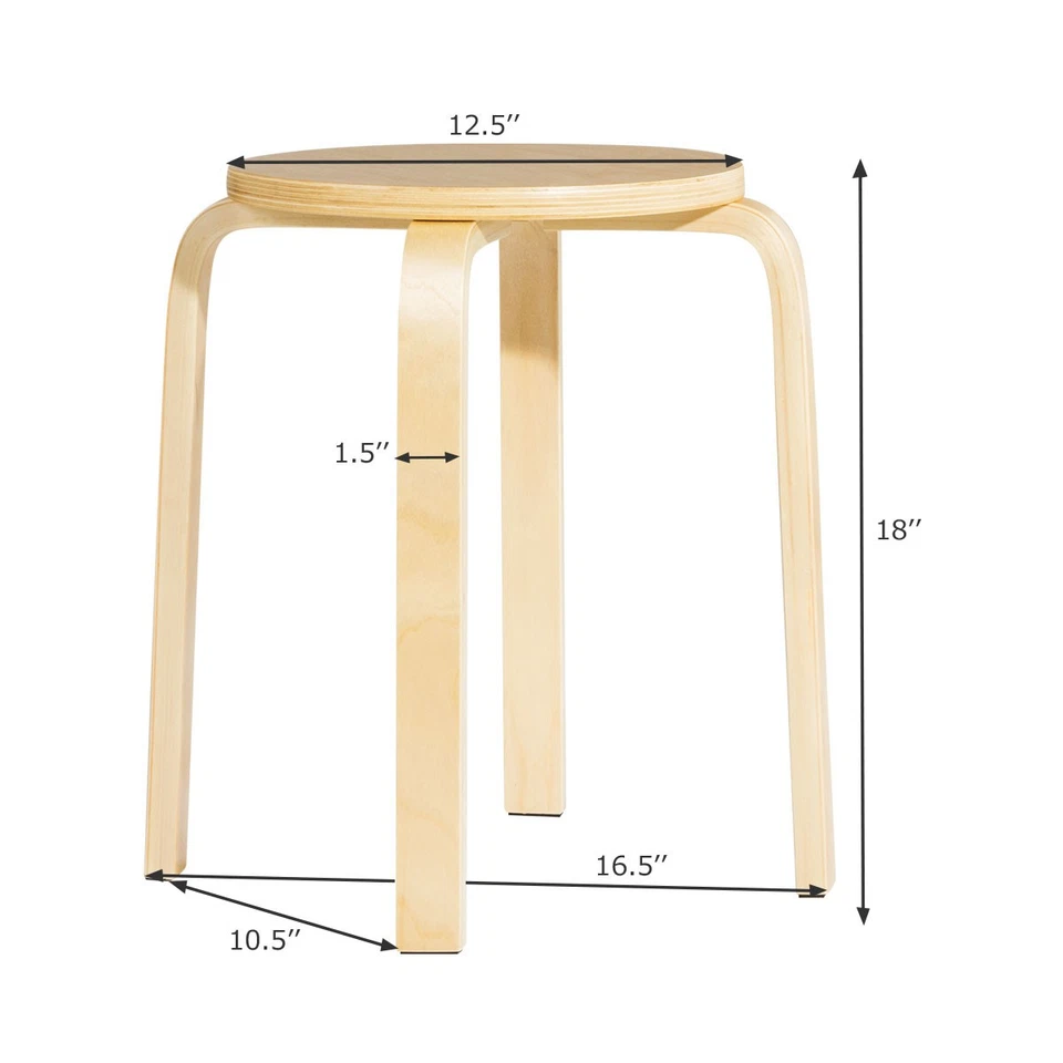 Set of 4 18" Stacking Stool Round Dining Chair Backless Wood Home Decor - Image 2 of 4