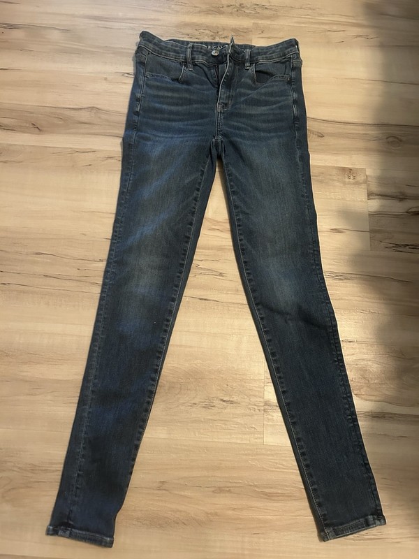 WOMENS AMERICAN EAGLE HIGH RISE JEGGING DARK BLUE SKINNY JEANS SIZE 0 STRETCH