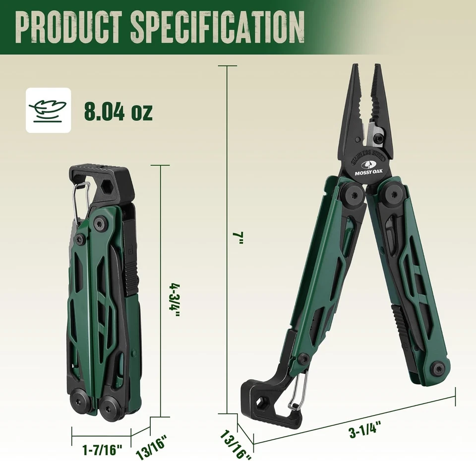 MOSSY OAK 27-в-1 многофункциональный инструмент плоскогубцы мульти инструмент карманный нож отвертка самозакрывающиеся - Изображение 2 из 4