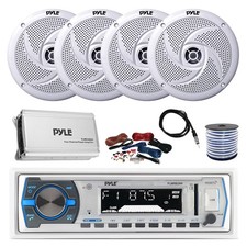 Pyle in-Dash Marine Bluetooth Radio, Amp,w/Kit, 4x 8'' Speakers, Wire, Antenna