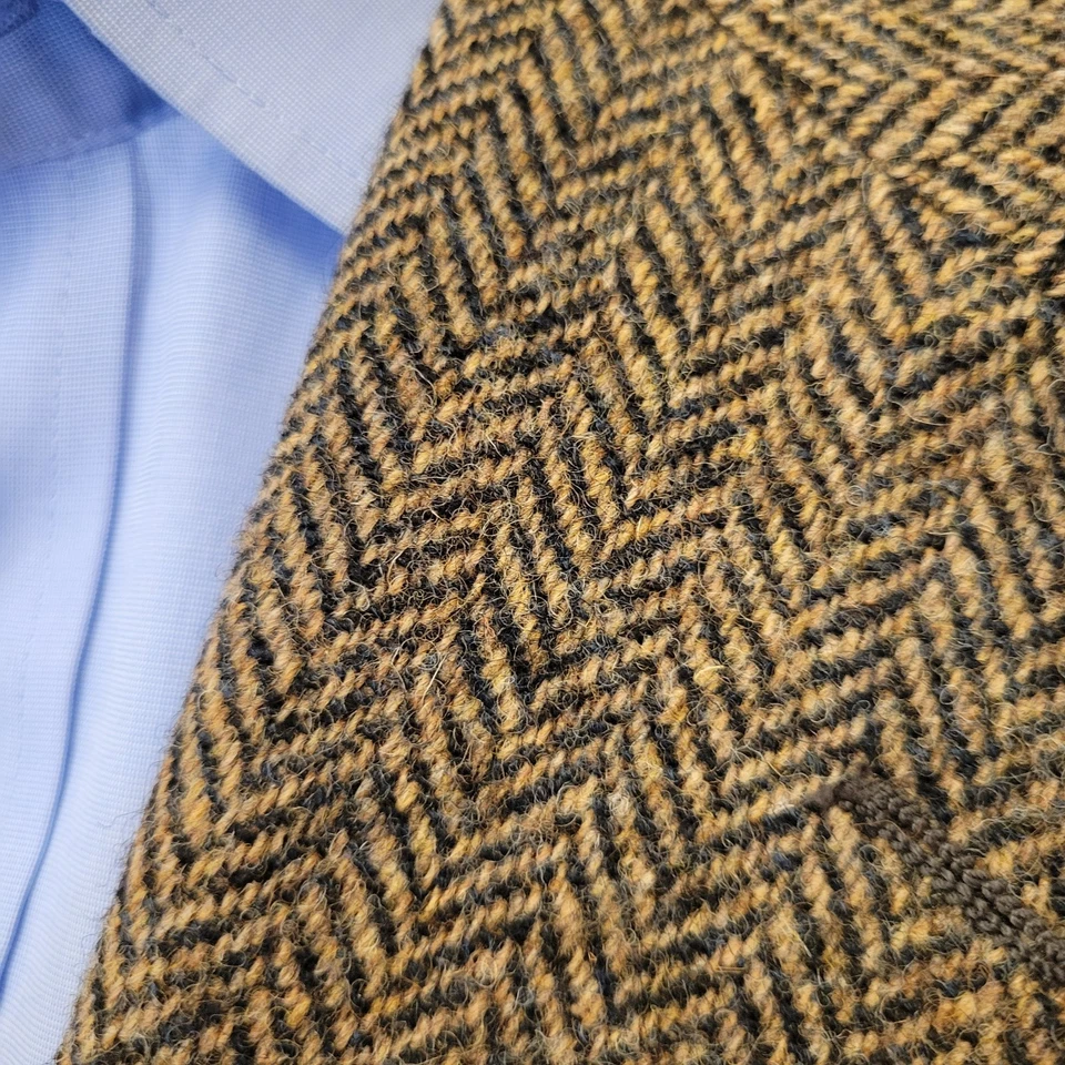 Lands' End Harris Tweed спортивное пальто мужской 43R herringbone куртка черный желтовато-коричневый США винтажный - Изображение 2 из 4