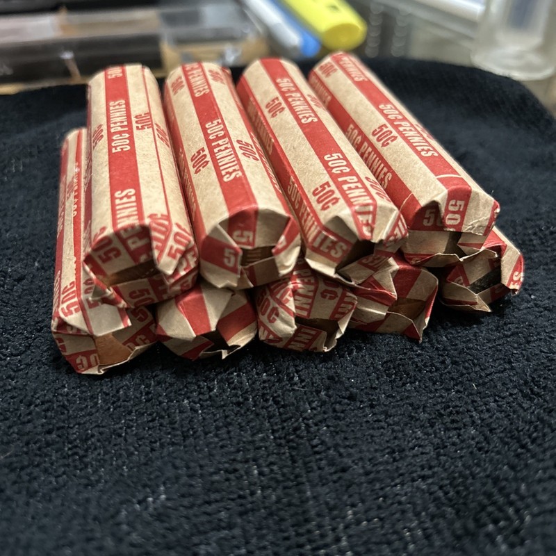 9 - Rolls of Pennies – Bank Wrapped – Great for Coin Roll Hunting