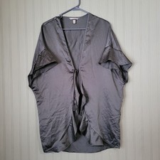Victoria's Secret Satin Ruffle Trim Kimono Robe Black Women's One Size